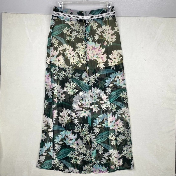 NWT Miss Me Green Tropical Floral Embroidered Skirt Side Slit Semi Sheer-Large - Picture 8 of 8